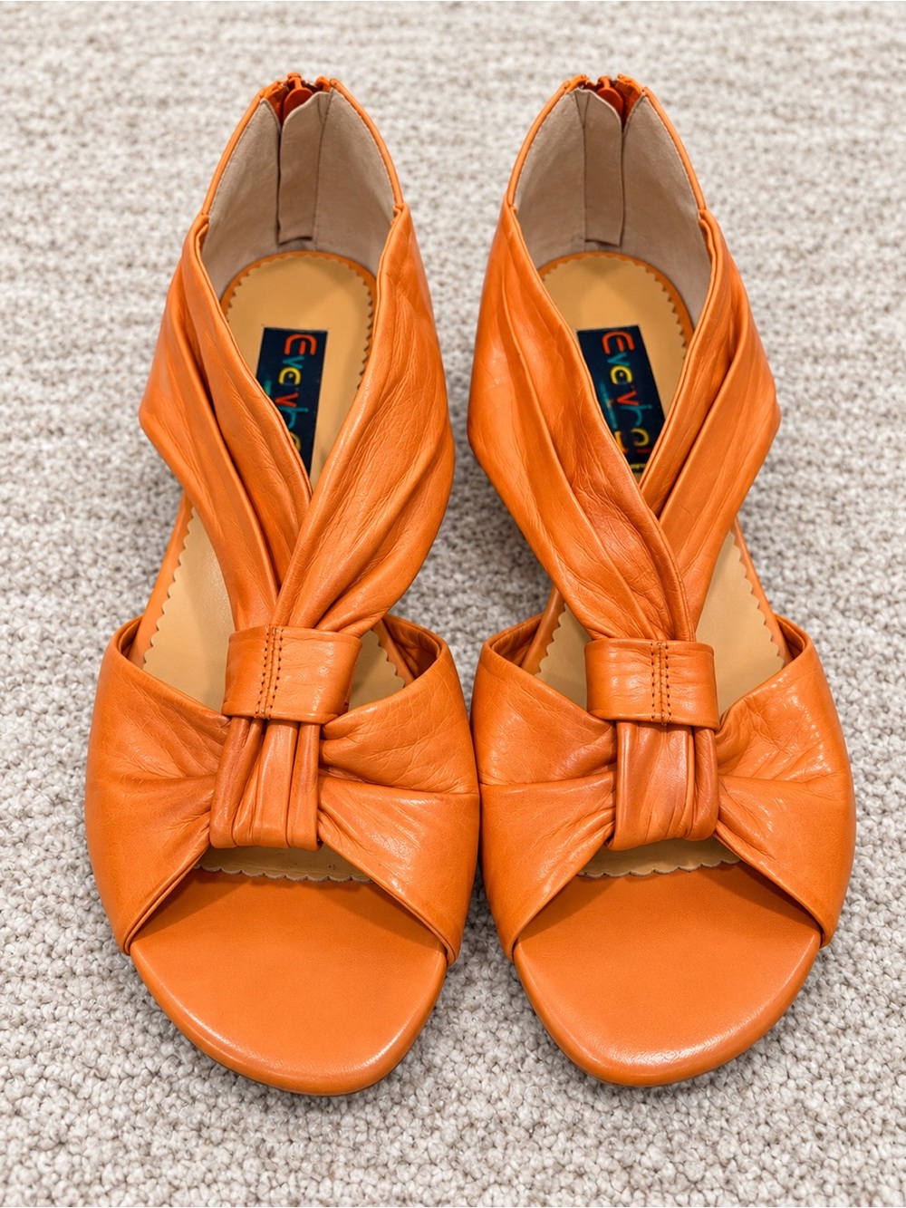 Vintage Orange Leather Bow Peep-Toe Sandals – Size 38.5